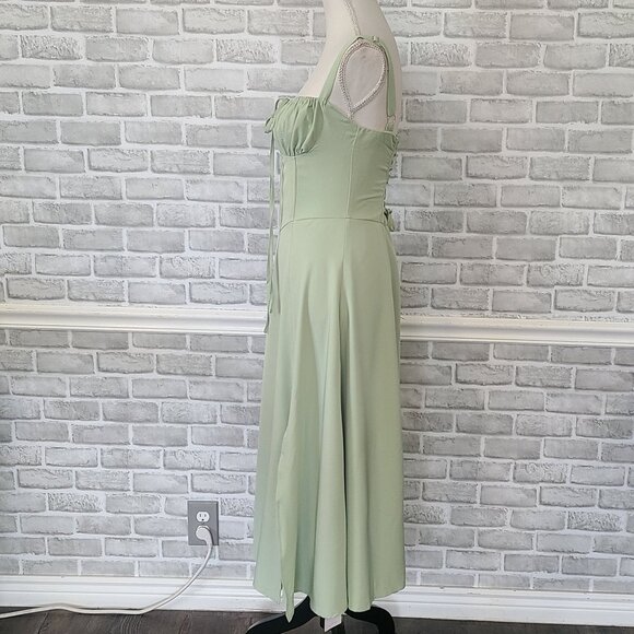 Parthea Ruched Bust Split Thigh Cami Dress Corset Tie Back NEW Sm Cottage Fairy - Picture 5 of 10